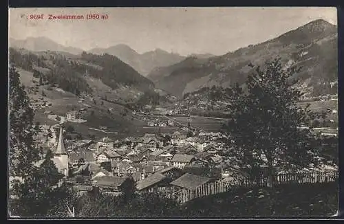 AK Zweisimmen, Gesamtansicht von einen Berg aus