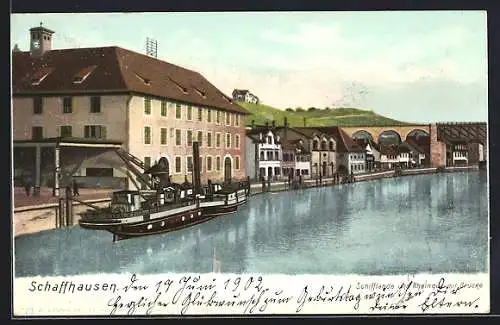 AK Schaffhausen, Schifflände und Rheinquai mit Brücke