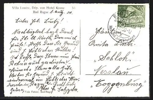 AK Bad Ragaz, Villa Louise, Dèp. von Hotel Krone