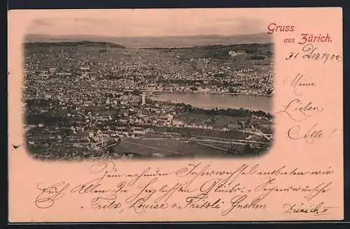 AK Zürich, Stadtansicht von einen Berg aus
