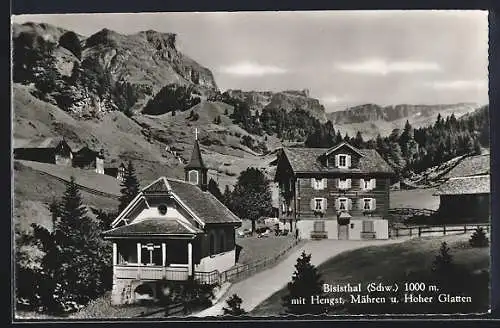 AK Bisisthal, Ortspartie mit Gasthaus Schwarzenbach und Kapelle