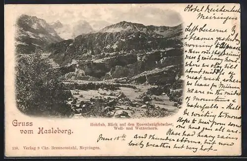 AK Hohfluh-Hasleberg, Blick auf den Rosenlauigletscher, Well- und Wetterhorn