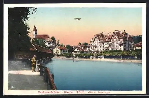AK Thun, Schleusenbrücke u. Kirche, Aare u. Beaurivage