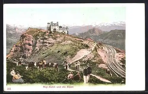 AK Rigi-Kulm, Blick zum Hotel mit den Alpen