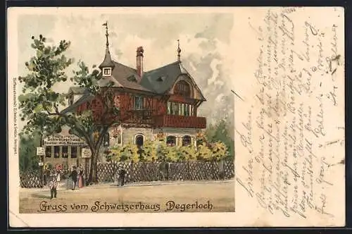 Lithographie Degerloch, Gasthof Schweizerhaus