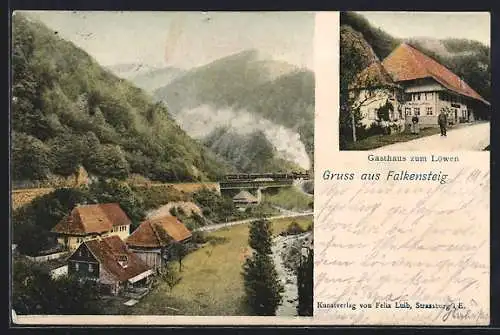 AK Buchenbach / Breisgau, Gasthaus zum Löwen, Eisenbahn