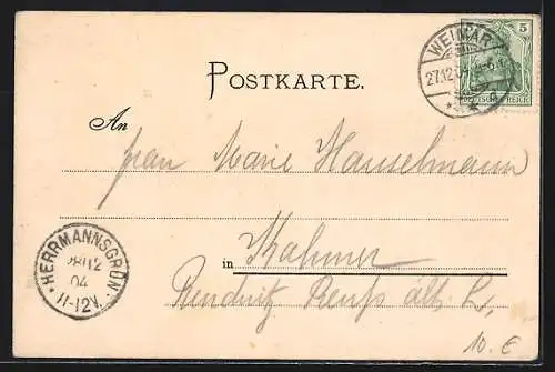 Lithographie Weimar, Goethes Wohnhaus und Büste des jungen Dichters