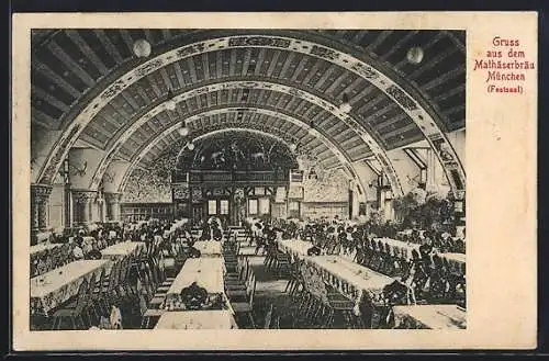 AK München, Festsaal im Mathäserbräu