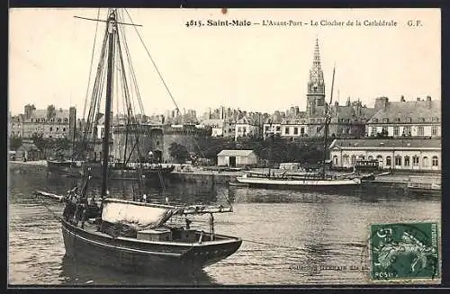 AK Saint-Malo, L`Avant Port-Le Clocher de la Cathèdrale, Hafen