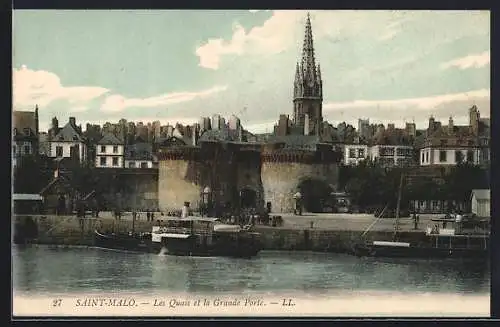 AK Saint-Malo, Les Quais et la Grande-Porte, Hafen