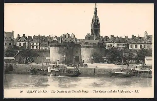 AK Saint-Malo, Les Quais et la Grande-Porte, Hafen