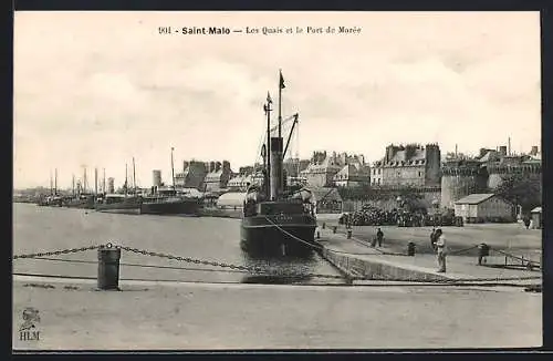 AK Saint-Malo, Les Quais et le Port de Marèe, Hafen