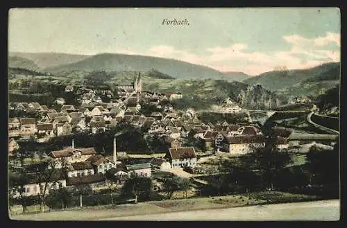 AK Forbach, Teilansicht mit Kirche