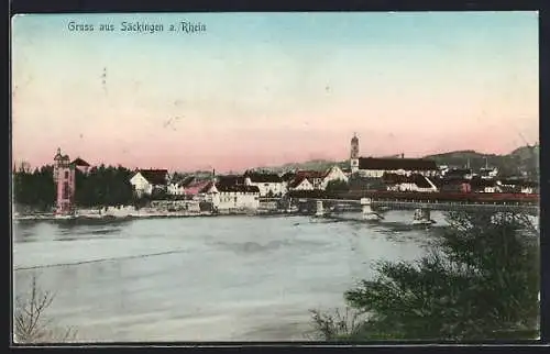 AK Säckingen a. Rh., Teilansicht mit Brücke