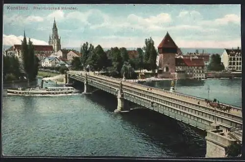 AK Konstanz, Rheinbrücke & Münster