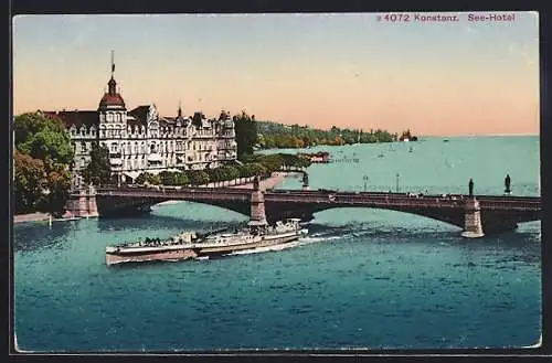 AK Konstanz, See-Hotel mit Brücke