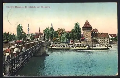 AK Konstanz, Rheinbrücke mit Rheinsteig