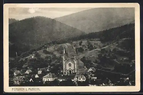 AK Forbach, Panorama mit Kirche