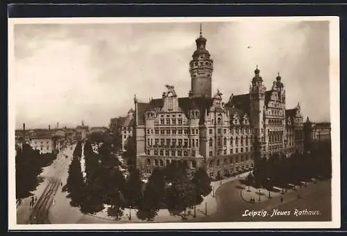 AK Leipzig, Neues Rathaus mit Strassenbahn