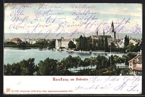 AK Konstanz am Bodensee, Uferpartie mit Kirche