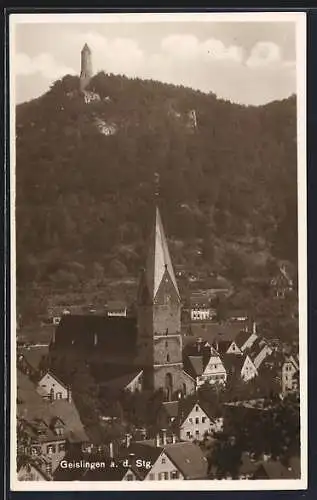 AK Geislingen / Steige, Teilansicht mit Blick auf die Kirche aus der Vogelschau