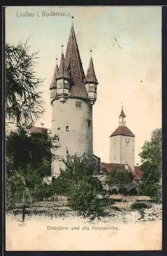 AK Lindau i. Bodensee, Diebsturm und alte Peterskirche