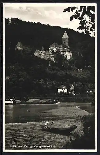 AK Zwingenberg am Neckar, Uferpartie mit Schloss