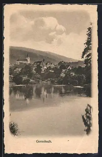 AK Gernsbach, Uferpartie mit Kirche