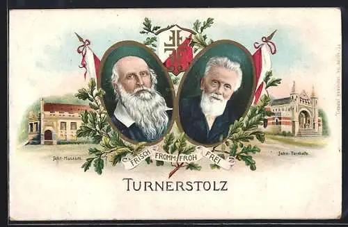 AK Turnväter Jahn und Goetz, Jahn-Museum und -Turnhalle