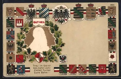 AK Turnvater Jahn mit deutschen Wappen