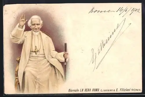 Künstler-AK Papst Leo XIII. mit erhobener Hand