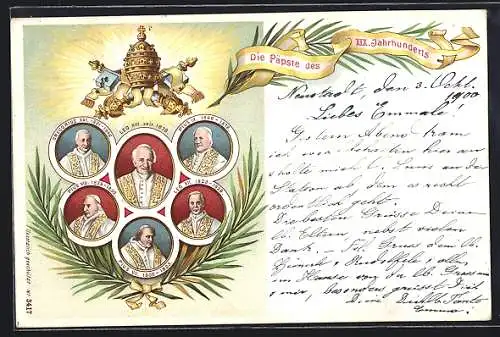 Lithographie Die Päpste des XIX. Jahrhunderts mit Papst Leo XIII., Pius IX. & Gregorius XVI.