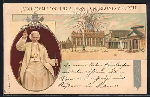 Lithographie Papst Leo XIII., Pontifikats-Jubiläum, Petersplatz