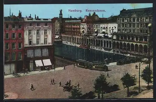 AK Hamburg, Reesendamm mit Strassenbahn aus der Vogelschau