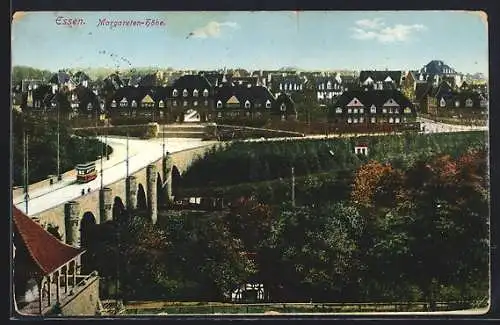 AK Essen-Margareten-Höhe, Ortsansicht mit Brücke und Strassenbahn