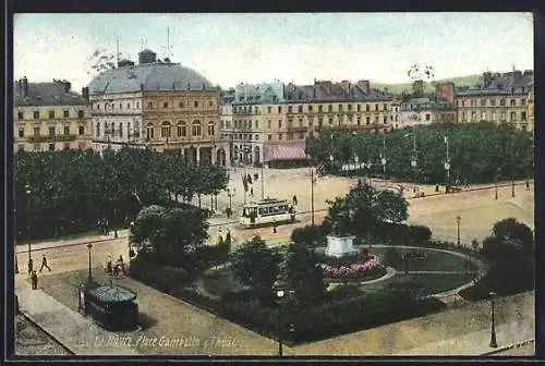 AK Le Havre, Place Gambetta et Theatre, Strassenbahn