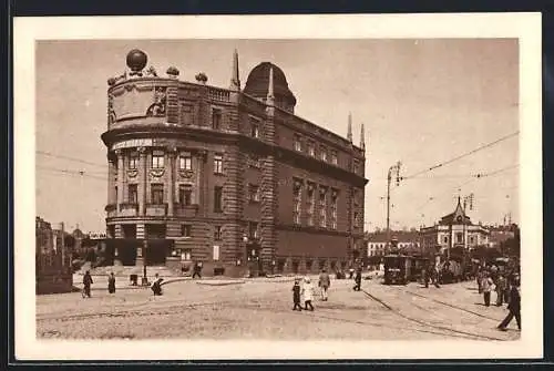 AK Wien, Urania-Gebäude mit Strassenbahn