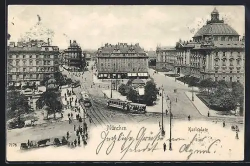 AK München, Strassenbahn auf dem Karlsplatz