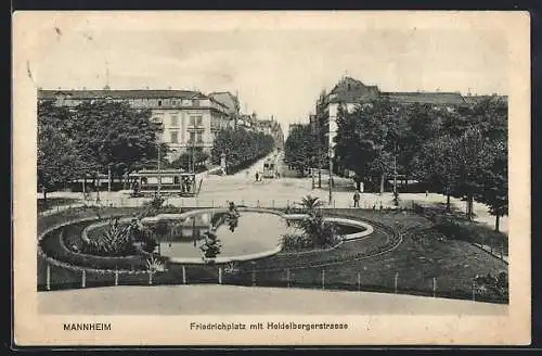 AK Mannheim, Friedrichplatz mit Heidelbergerstrasse und Strassenbahnen aus der Vogelschau