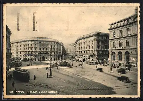 AK Napoli, Piazza della Borsa, Strassenbahn