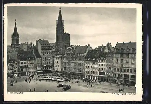 AK Strassburg, Karl Roos-Platz mit Strassenbahn aus der Vogelschau