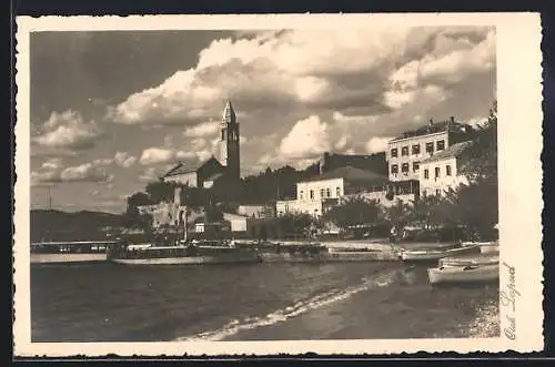 AK Lopud, Ortsansicht mit Kirche vom Strand aus