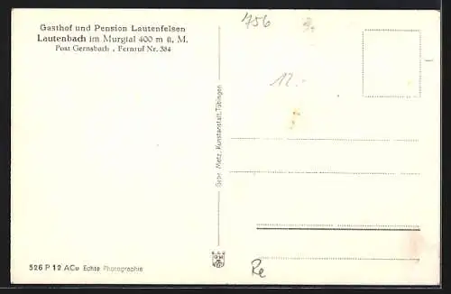 AK Lautenbach / Murgtal, Gasthof und Pension Lautenfelsen