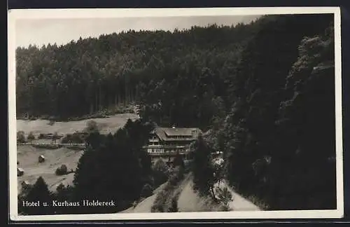 AK Forbach /Murgtal, Hotel-Kurhaus Holdereck A. Müller mit Strasse aus der Vogelschau