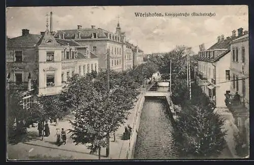 AK Wörishofen, Kneippstrasse / Bachstrasse aus der Vogelschau