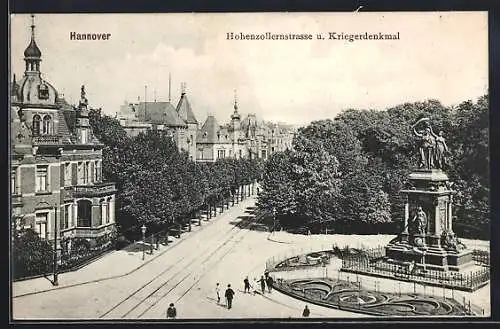 AK Hannover, Hohenzollernstrasse und Kriegerdenkmal aus der Vogelschau