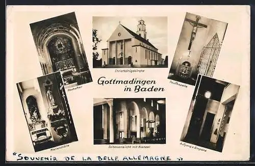 AK Gottmadingen in Baden, Christkönigskirche mit Marienchörle, Taufkapelle, Hochaltar