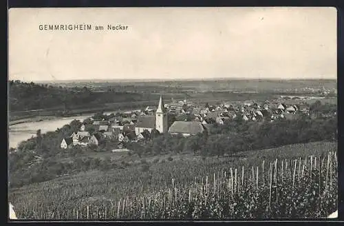 AK Gemmrigheim am Neckar, Ortsansicht mit Neckar von einem Weingarten aus