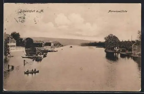 AK Schweinfurt a. M., Mainwasserfläche mit Boot