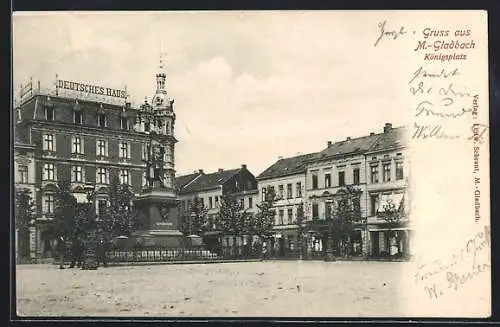 AK Mönchengladbach, Königsplatz mit Bismarck-Denkmal und Hotel Deutsches Haus